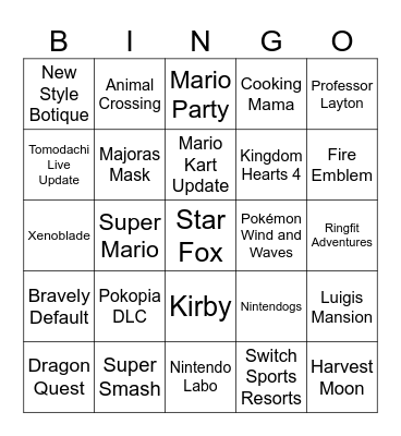 Nintendo Direct Bingo Card