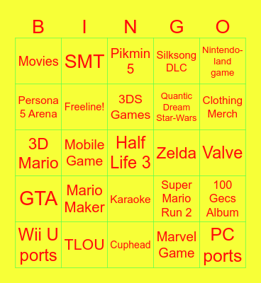 Not Happening Bingo Card