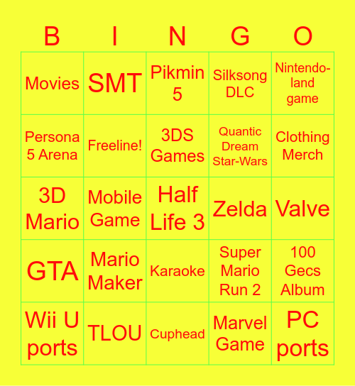 Not Happening Bingo Card