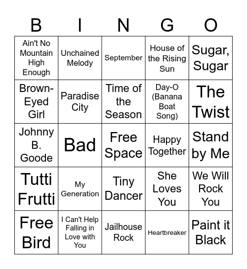 Music Bingo Card