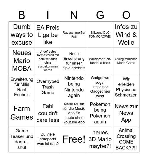 Nintedo Herbst Direct 09.09. Bingo Card