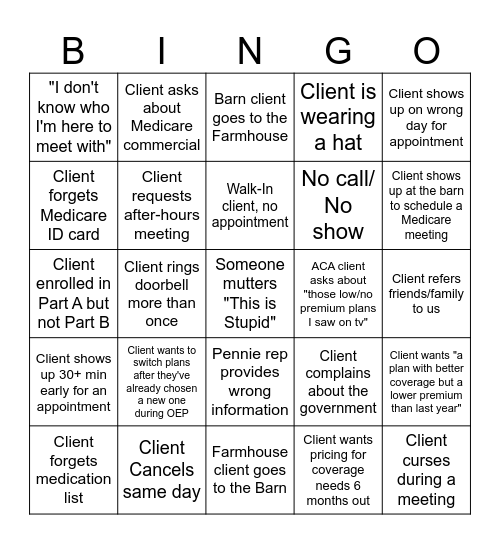 OEP BINGO Card