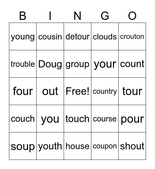 4 sounds of  'ou'     -    Bingo Card
