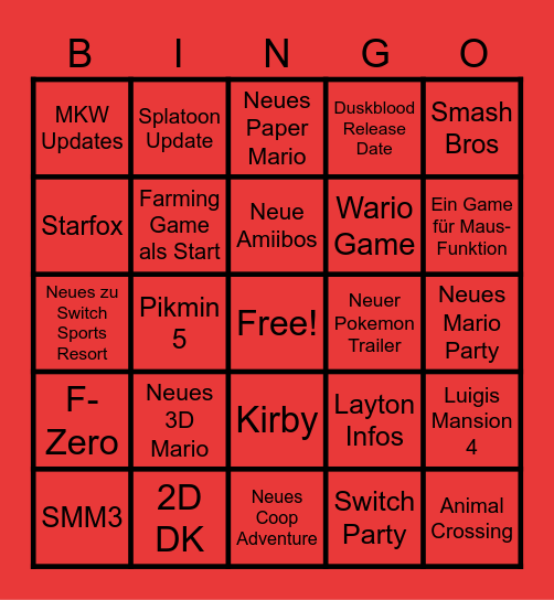 Nintendo Direct Bingo Card