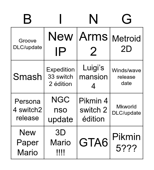 Untitled Bingo Card