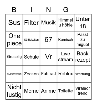 Tiktok Bingo Card