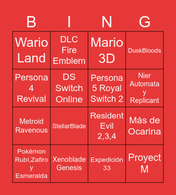 Nintendo Direct 09/09/2026 Bingo Card