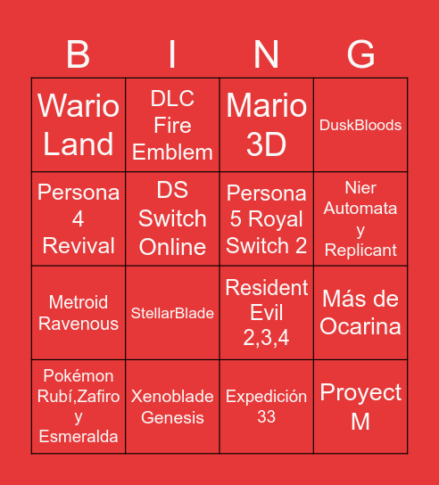 Nintendo Direct 09/09/2026 Bingo Card