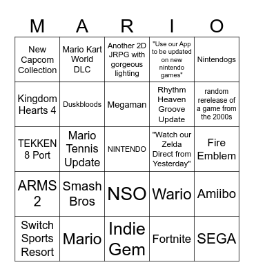 Nintendo 9/9/26 Bingo Card