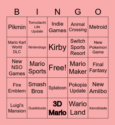 Nintendo Direct 9/9/26 Bingo Card