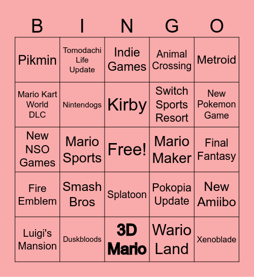 Nintendo Direct 9/9/26 Bingo Card