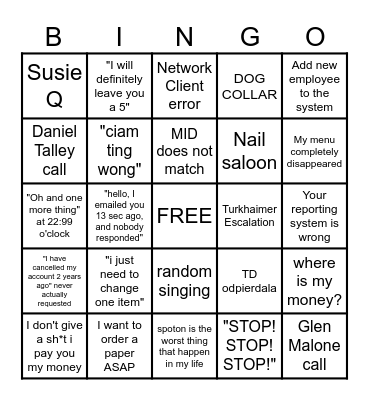 CUSTOMER SERVICE BINGO Card