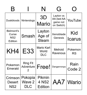 Sept 2026 Nintendo Direct Bingo Card