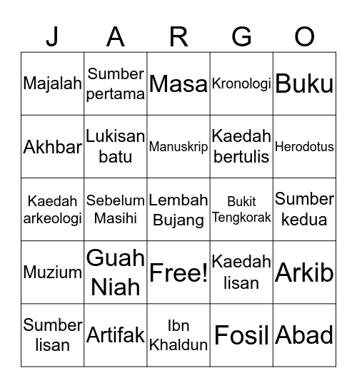 Sejarah dan Kita Bingo Card