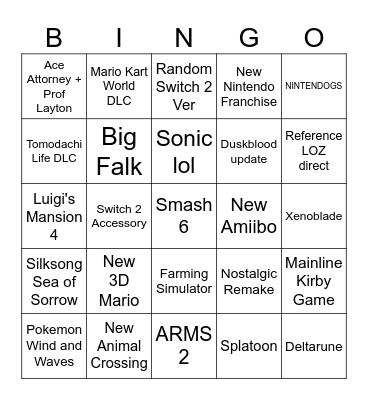 Nintendo Direct Bingo Card