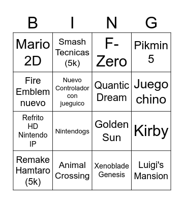 Nintendo Direct 09/09/26 Bingo Card