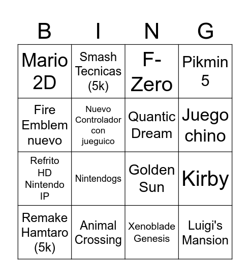 Nintendo Direct 09/09/26 Bingo Card