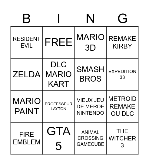 NINTENDO DIRECT  SEPT26 Bingo Card