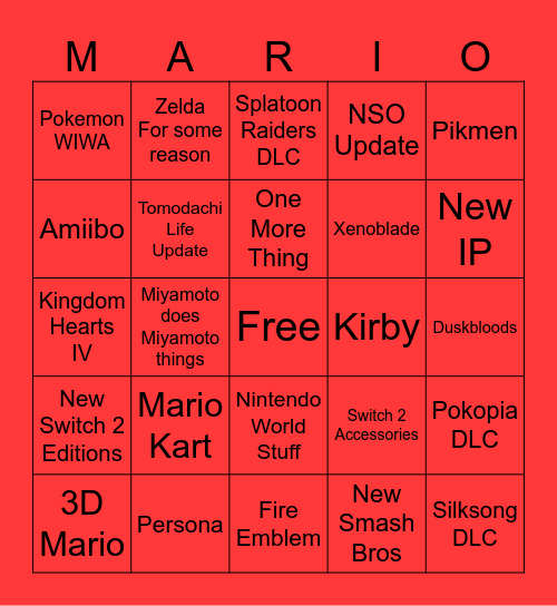 Nintendo Direct Bingo Card