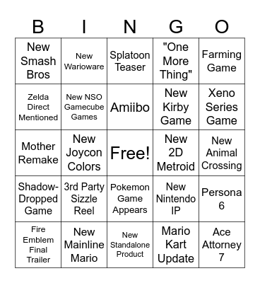 Nintendo Direct Bingo (09/09/26) Bingo Card
