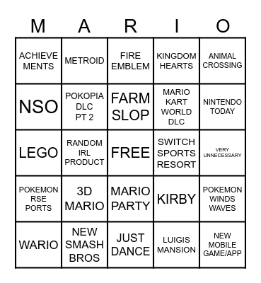 NINTENDO DIRECT 9.9.2026 Bingo Card