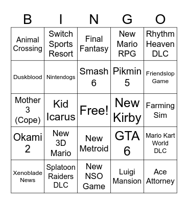 NINTENDO DIRECT SEPTEMBER 2026 Bingo Card
