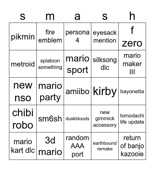 ninten direct Bingo Card