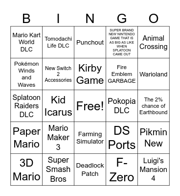 Nintendo Direct 2026 September Bingo Card