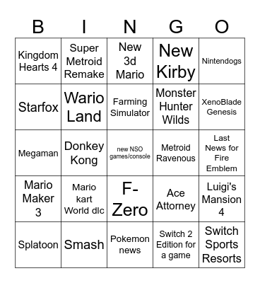 September 9th 2026 Nintendo Direct Bingo Card