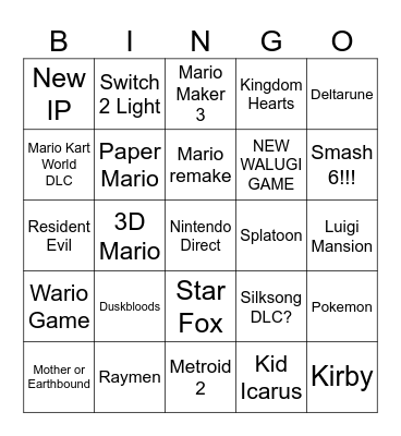 Nitendo Direct Bigno Bingo Card