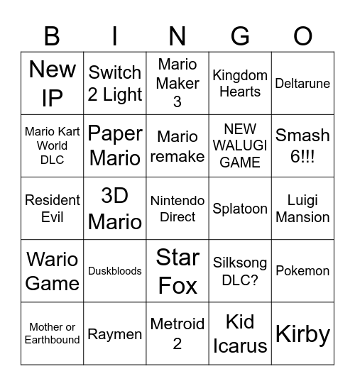 Nitendo Direct Bigno Bingo Card