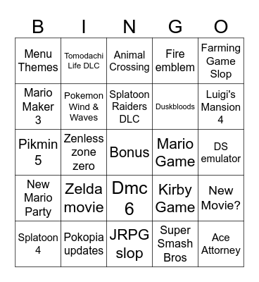 Nintendo Switch Direct 9.9 Bingo Card