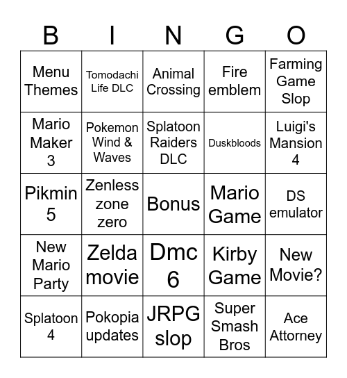 Nintendo Switch Direct 9.9 Bingo Card