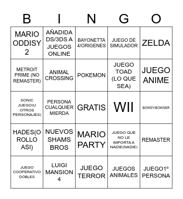 NINTENDO DIRECT 9/9/26 Bingo Card
