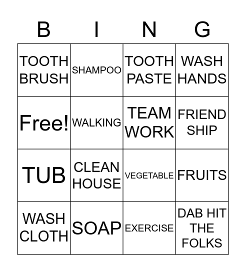 Health Bingo Card