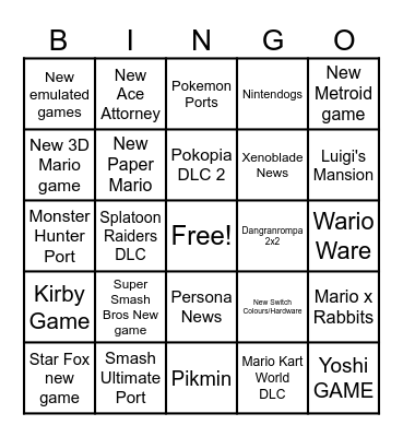 Nintendo Direct Bingo Card