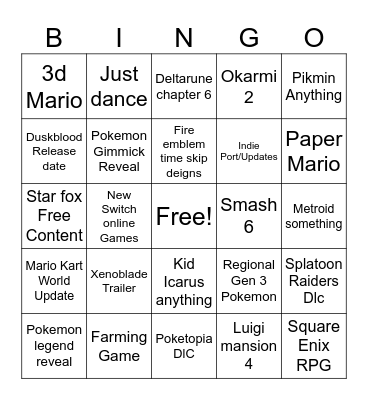 Ninetndo Bingo 9.9.26 Bingo Card