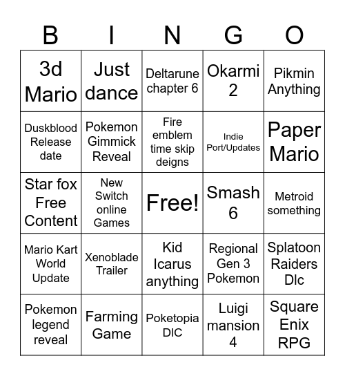 Ninetndo Bingo 9.9.26 Bingo Card