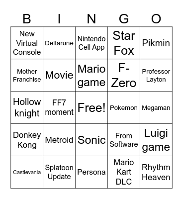 Nitnendo Direct September 2026 Bingo Card