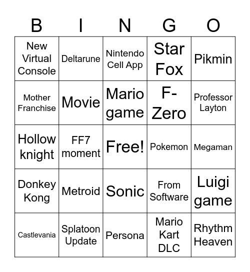 Nitnendo Direct September 2026 Bingo Card