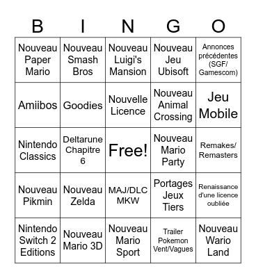 Nintendo Direct 09/09/2026 Bingo Card