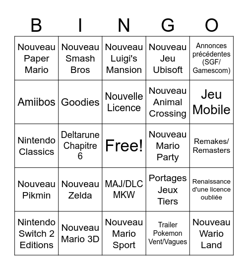 Nintendo Direct 09/09/2026 Bingo Card