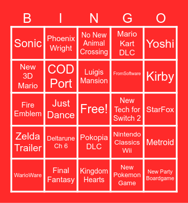 Nintendo Direct Bingo Card