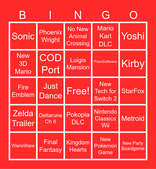Nintendo Direct Bingo Card