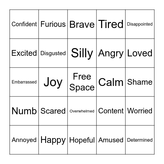 Zones of Regulation Bingo! Bingo Card