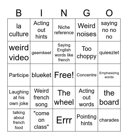 Krall Bingo Card