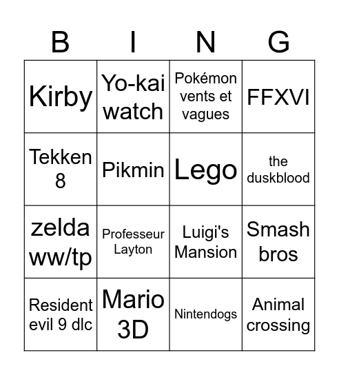 nintendo direct 2026 Bingo Card