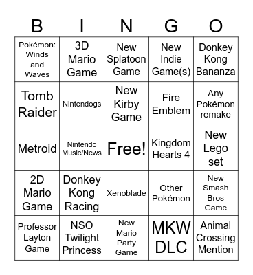 NINTENDO DIRECT BINGO Card