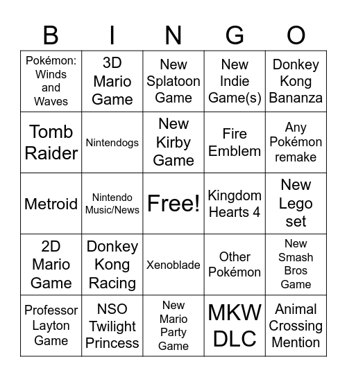 NINTENDO DIRECT BINGO Card