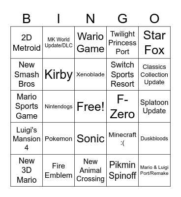 Nintendo Direct September 2026 Bingo Card
